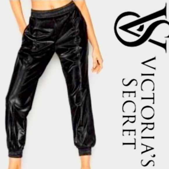 Victoria's Secret Pants - Victoria’s Secret Black Faux Leather Joggers Sz. Large